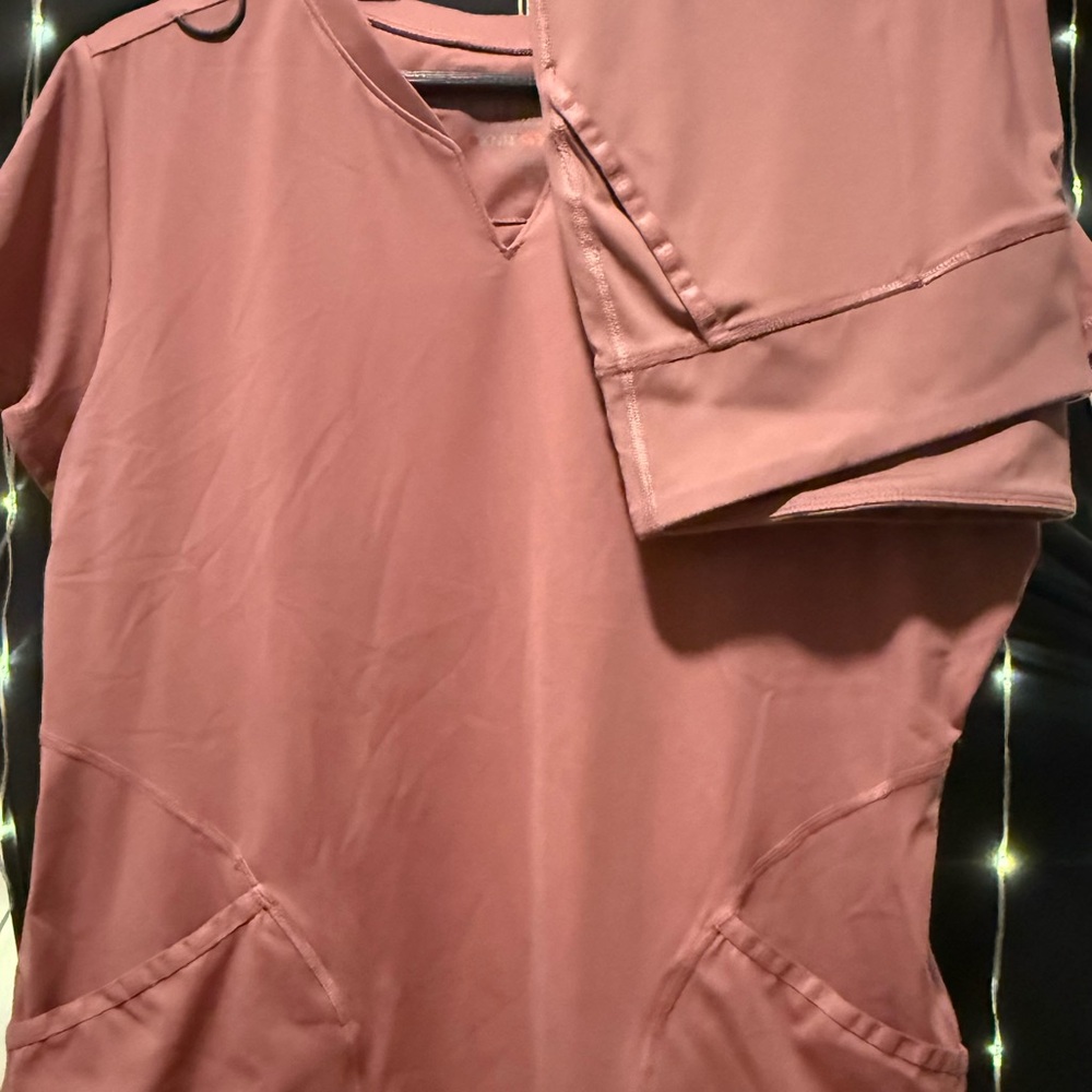 31. Pre loved Grey's Anatomy Knit Stretch Mauve Scrub Top